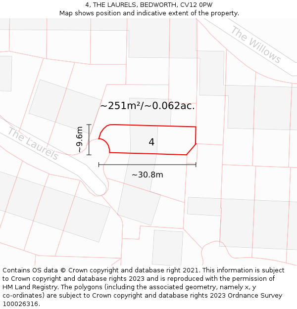 4, THE LAURELS, BEDWORTH, CV12 0PW: Plot and title map