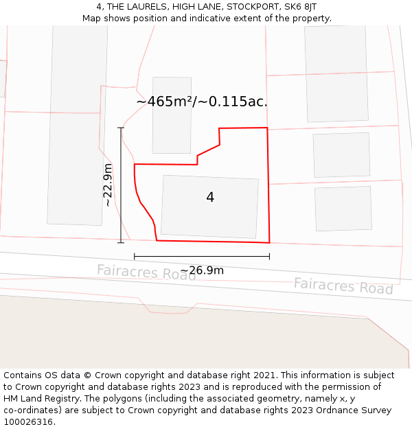4, THE LAURELS, HIGH LANE, STOCKPORT, SK6 8JT: Plot and title map