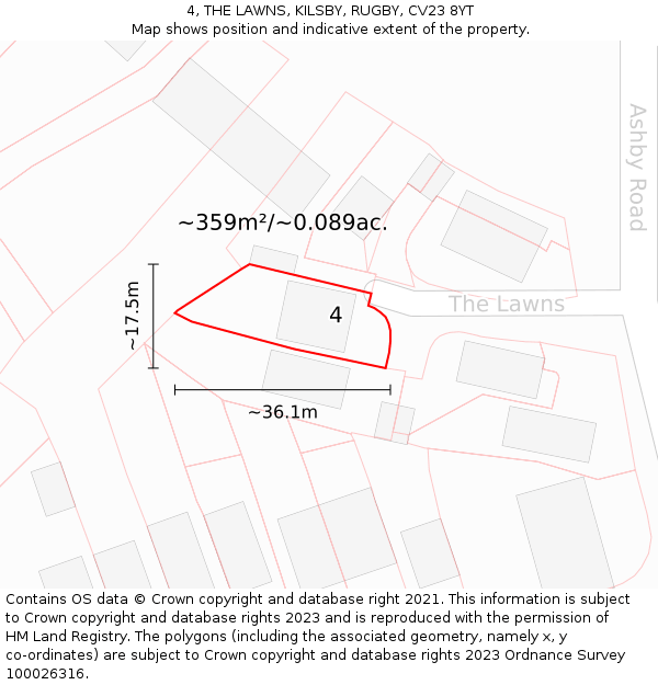 4, THE LAWNS, KILSBY, RUGBY, CV23 8YT: Plot and title map