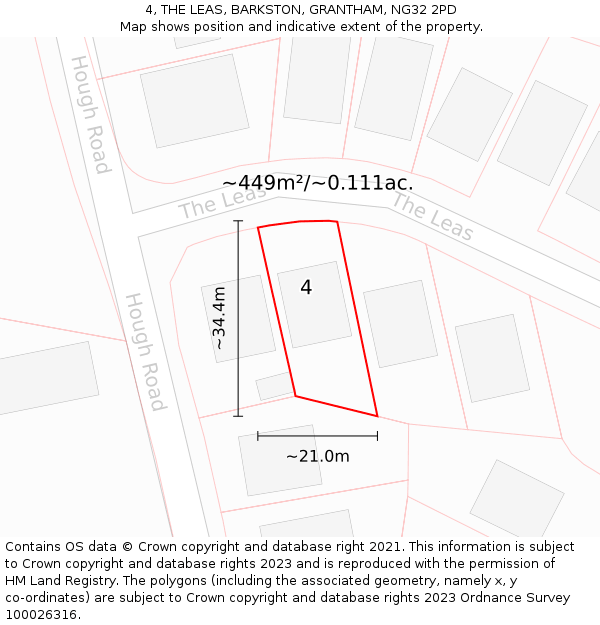 4, THE LEAS, BARKSTON, GRANTHAM, NG32 2PD: Plot and title map
