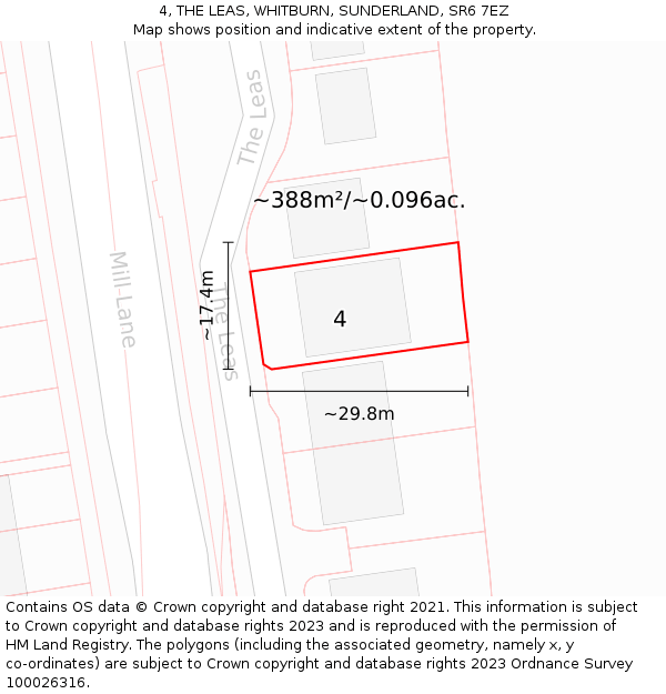4, THE LEAS, WHITBURN, SUNDERLAND, SR6 7EZ: Plot and title map