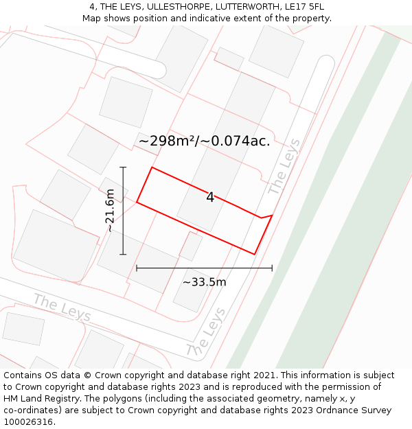 4, THE LEYS, ULLESTHORPE, LUTTERWORTH, LE17 5FL: Plot and title map