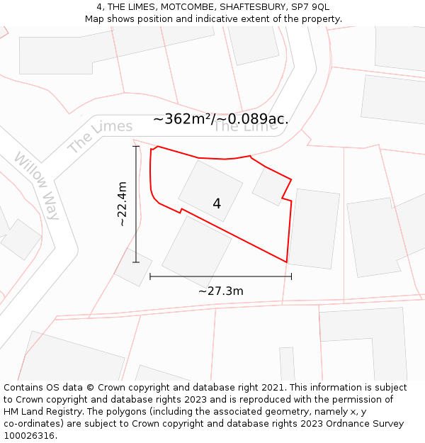 4, THE LIMES, MOTCOMBE, SHAFTESBURY, SP7 9QL: Plot and title map