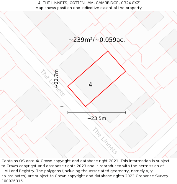 4, THE LINNETS, COTTENHAM, CAMBRIDGE, CB24 8XZ: Plot and title map