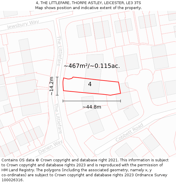 4, THE LITTLEFARE, THORPE ASTLEY, LEICESTER, LE3 3TS: Plot and title map