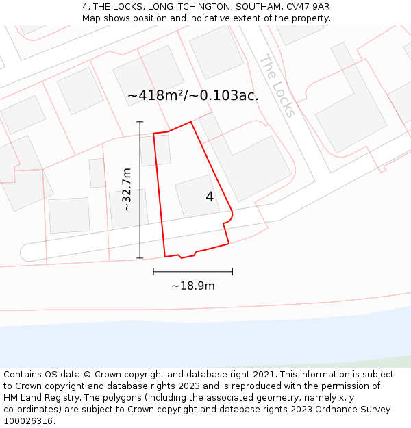 4, THE LOCKS, LONG ITCHINGTON, SOUTHAM, CV47 9AR: Plot and title map