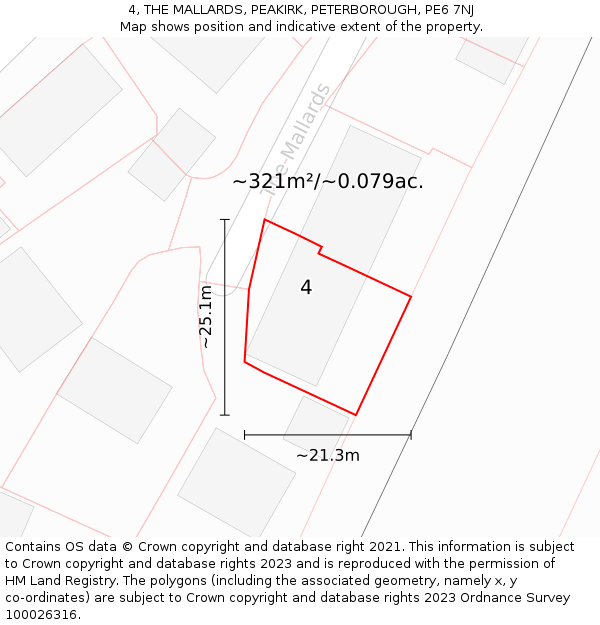 4, THE MALLARDS, PEAKIRK, PETERBOROUGH, PE6 7NJ: Plot and title map