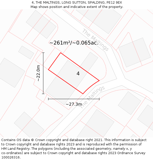 4, THE MALTINGS, LONG SUTTON, SPALDING, PE12 9EX: Plot and title map