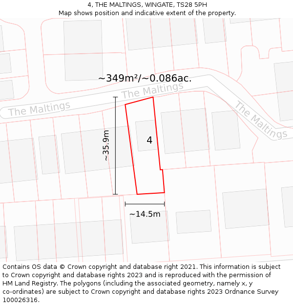 4, THE MALTINGS, WINGATE, TS28 5PH: Plot and title map