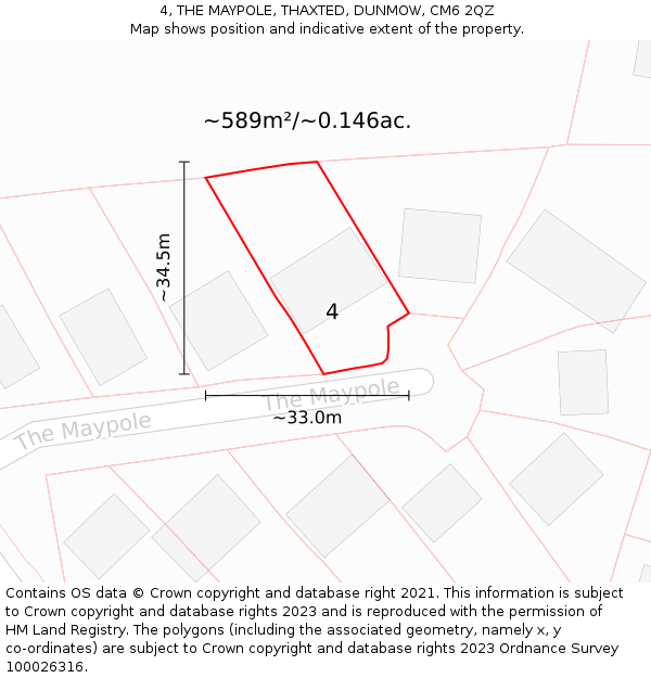 4, THE MAYPOLE, THAXTED, DUNMOW, CM6 2QZ: Plot and title map