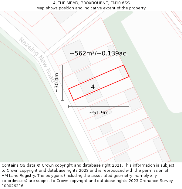 4, THE MEAD, BROXBOURNE, EN10 6SS: Plot and title map