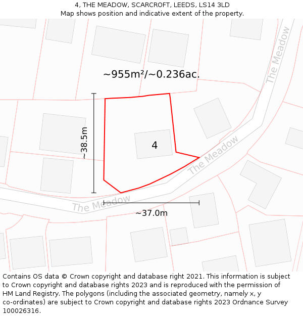 4, THE MEADOW, SCARCROFT, LEEDS, LS14 3LD: Plot and title map