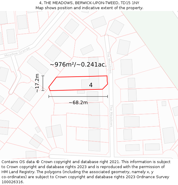 4, THE MEADOWS, BERWICK-UPON-TWEED, TD15 1NY: Plot and title map