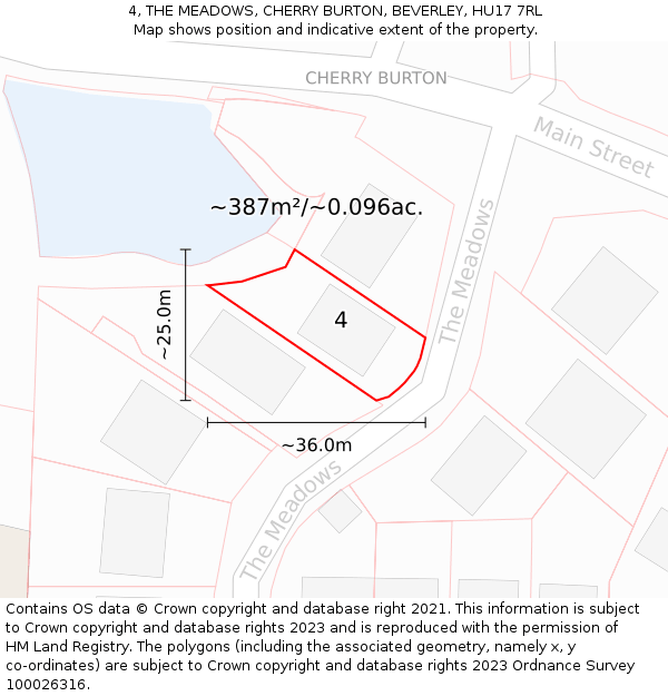 4, THE MEADOWS, CHERRY BURTON, BEVERLEY, HU17 7RL: Plot and title map