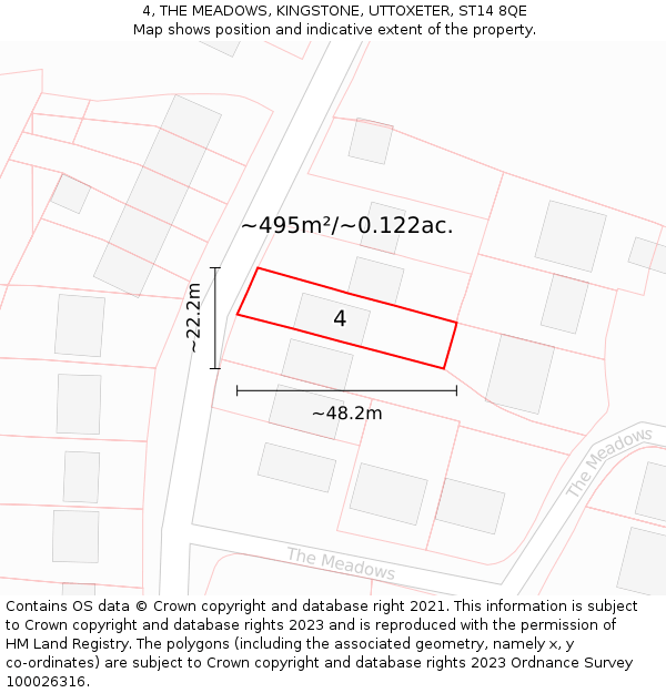 4, THE MEADOWS, KINGSTONE, UTTOXETER, ST14 8QE: Plot and title map
