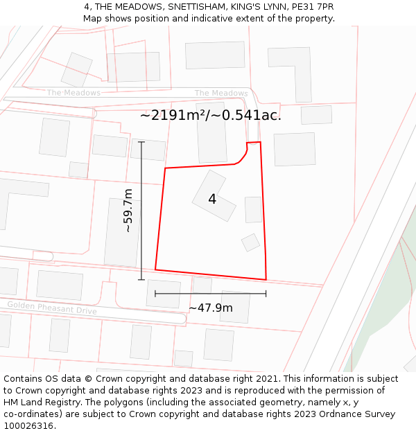 4, THE MEADOWS, SNETTISHAM, KING'S LYNN, PE31 7PR: Plot and title map