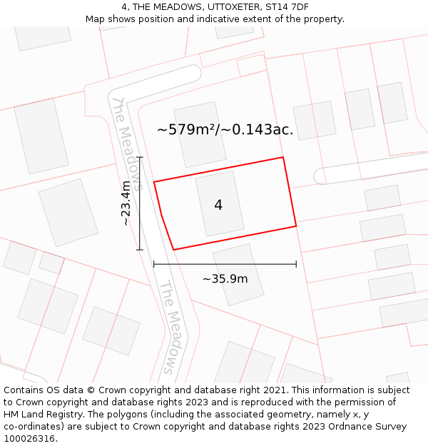 4, THE MEADOWS, UTTOXETER, ST14 7DF: Plot and title map