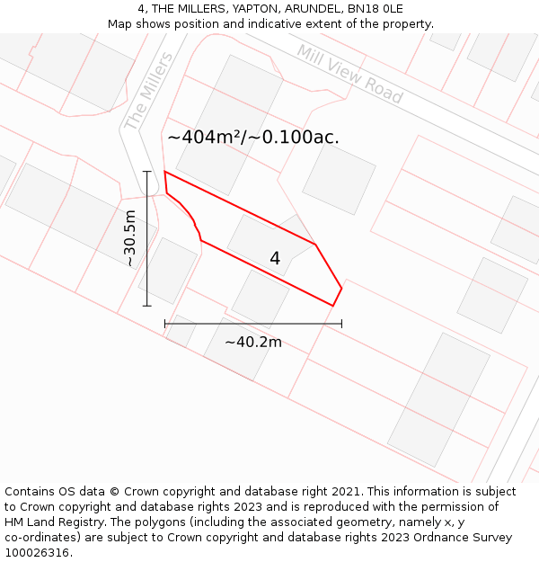 4, THE MILLERS, YAPTON, ARUNDEL, BN18 0LE: Plot and title map
