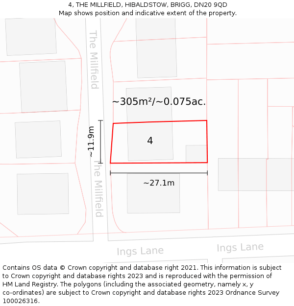 4, THE MILLFIELD, HIBALDSTOW, BRIGG, DN20 9QD: Plot and title map