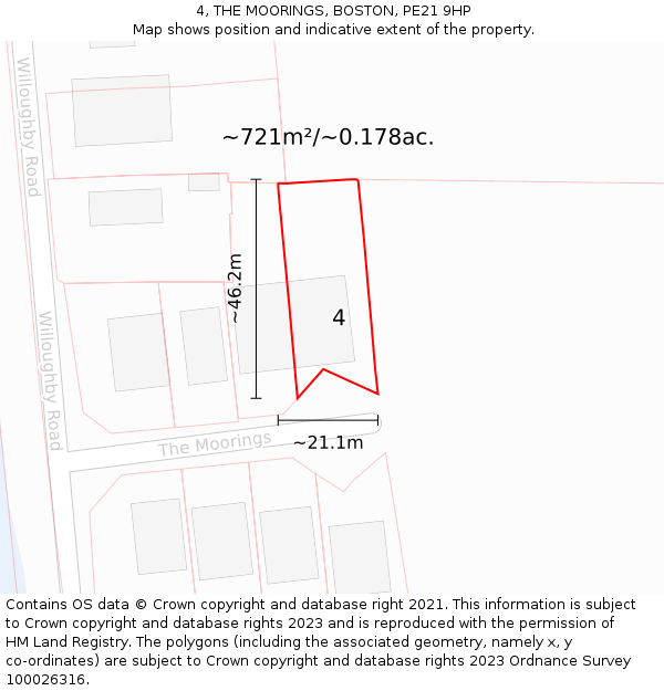 4, THE MOORINGS, BOSTON, PE21 9HP: Plot and title map