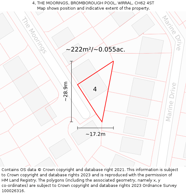 4, THE MOORINGS, BROMBOROUGH POOL, WIRRAL, CH62 4ST: Plot and title map