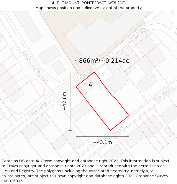 4, THE MOUNT, PONTEFRACT, WF8 1ND: Plot and title map