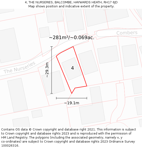 4, THE NURSERIES, BALCOMBE, HAYWARDS HEATH, RH17 6JD: Plot and title map