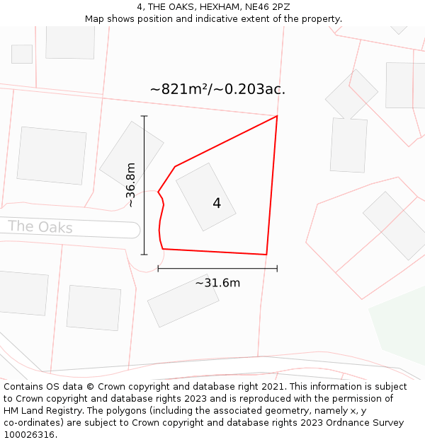 4, THE OAKS, HEXHAM, NE46 2PZ: Plot and title map