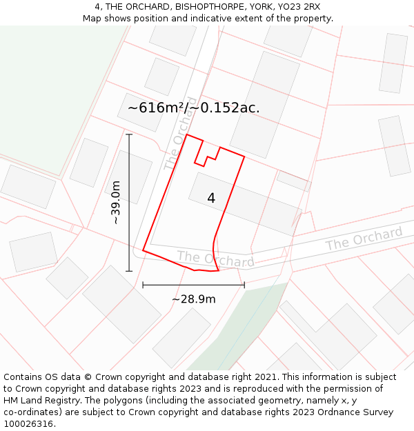 4, THE ORCHARD, BISHOPTHORPE, YORK, YO23 2RX: Plot and title map