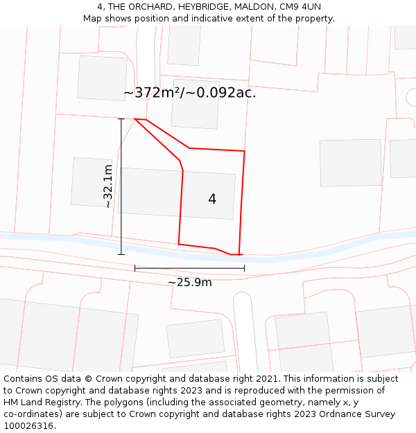 4, THE ORCHARD, HEYBRIDGE, MALDON, CM9 4UN: Plot and title map