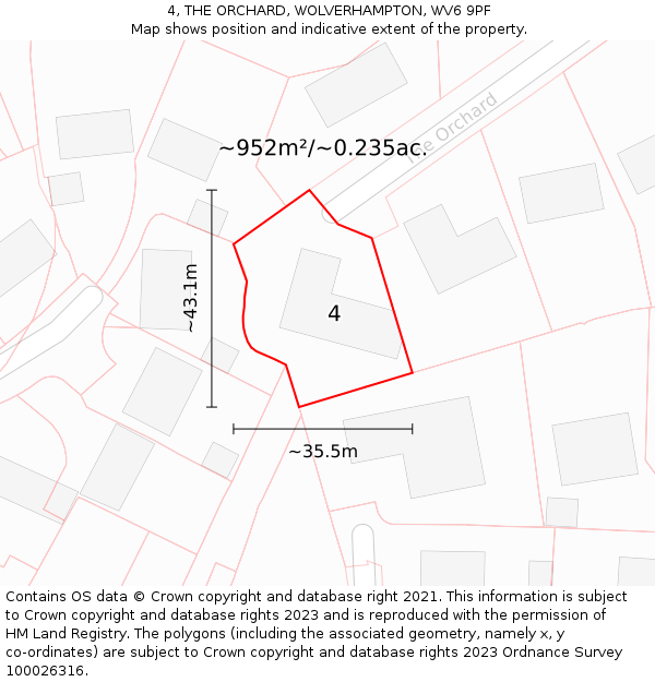 4, THE ORCHARD, WOLVERHAMPTON, WV6 9PF: Plot and title map