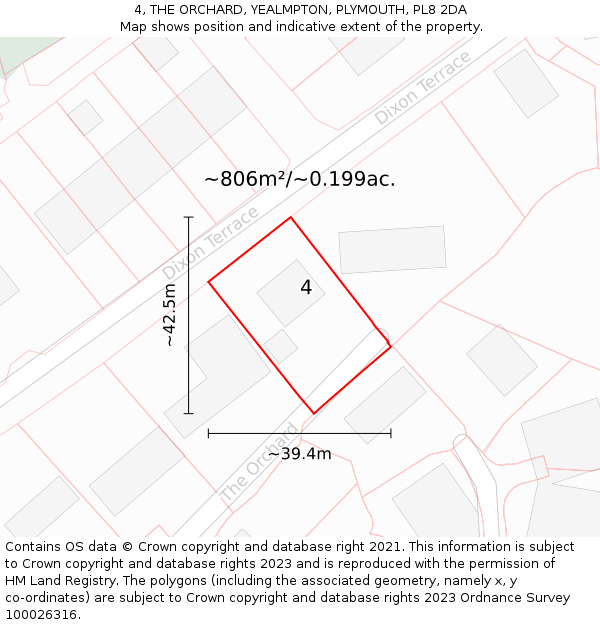 4, THE ORCHARD, YEALMPTON, PLYMOUTH, PL8 2DA: Plot and title map