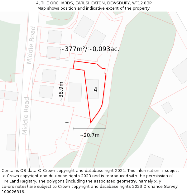 4, THE ORCHARDS, EARLSHEATON, DEWSBURY, WF12 8BP: Plot and title map