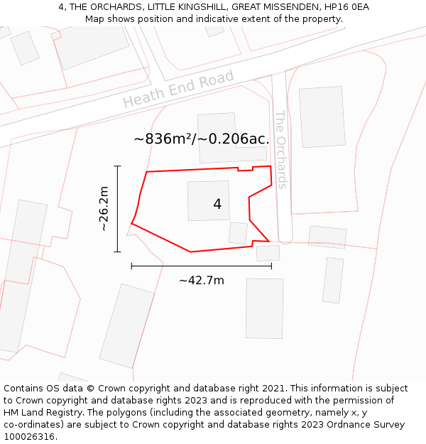 4, THE ORCHARDS, LITTLE KINGSHILL, GREAT MISSENDEN, HP16 0EA: Plot and title map