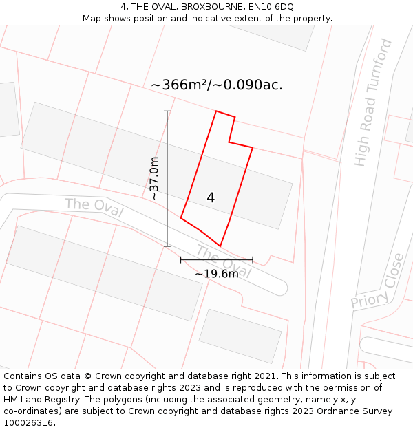 4, THE OVAL, BROXBOURNE, EN10 6DQ: Plot and title map