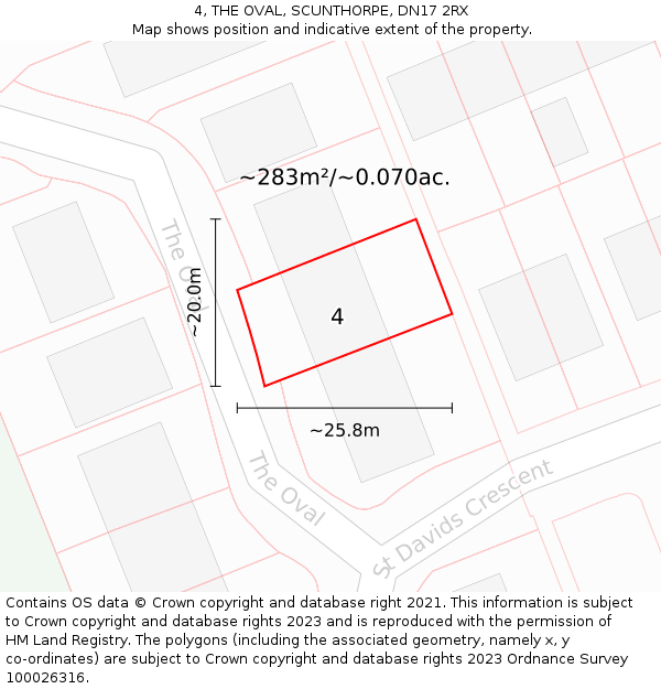 4, THE OVAL, SCUNTHORPE, DN17 2RX: Plot and title map