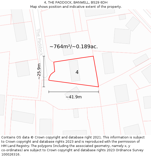 4, THE PADDOCK, BANWELL, BS29 6DH: Plot and title map