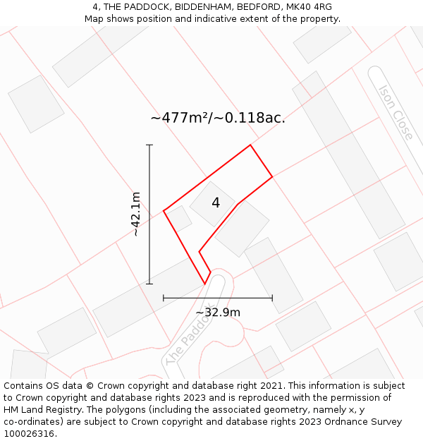 4, THE PADDOCK, BIDDENHAM, BEDFORD, MK40 4RG: Plot and title map