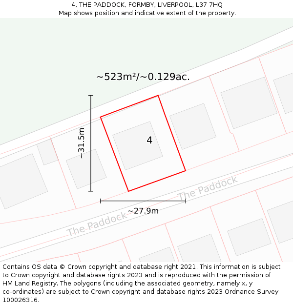 4, THE PADDOCK, FORMBY, LIVERPOOL, L37 7HQ: Plot and title map