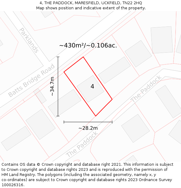 4, THE PADDOCK, MARESFIELD, UCKFIELD, TN22 2HQ: Plot and title map