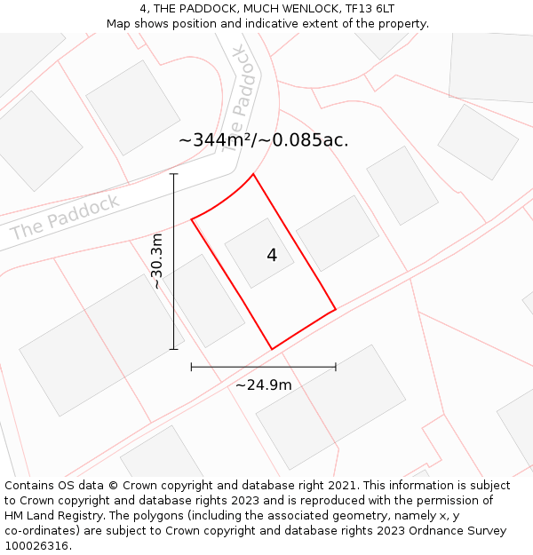 4, THE PADDOCK, MUCH WENLOCK, TF13 6LT: Plot and title map