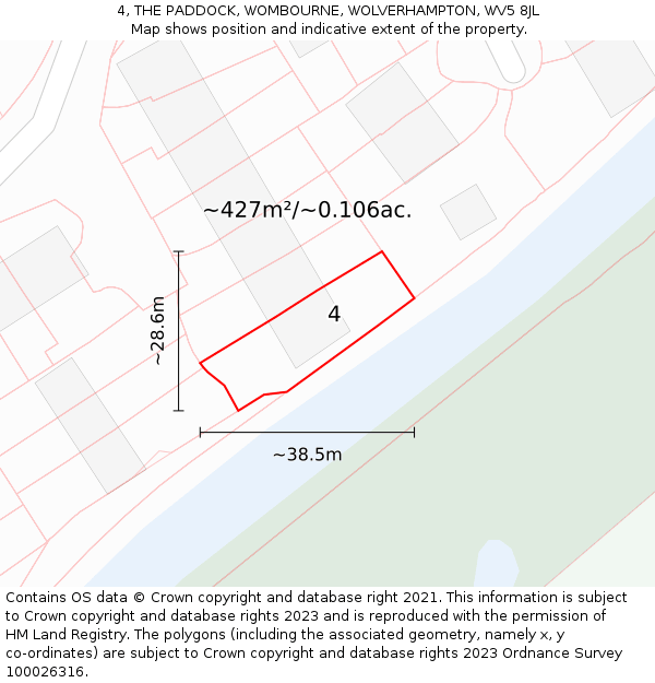 4, THE PADDOCK, WOMBOURNE, WOLVERHAMPTON, WV5 8JL: Plot and title map