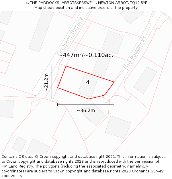 4, THE PADDOCKS, ABBOTSKERSWELL, NEWTON ABBOT, TQ12 5YE: Plot and title map