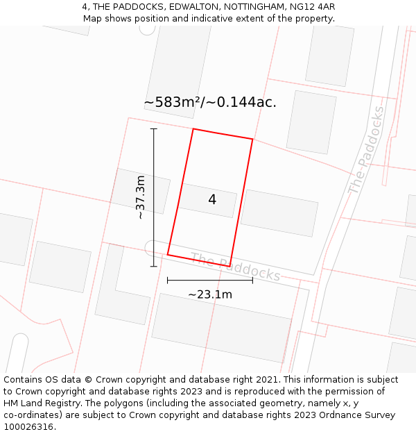 4, THE PADDOCKS, EDWALTON, NOTTINGHAM, NG12 4AR: Plot and title map
