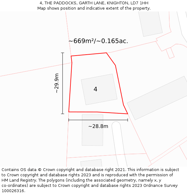 4, THE PADDOCKS, GARTH LANE, KNIGHTON, LD7 1HH: Plot and title map
