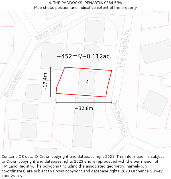 4, THE PADDOCKS, PENARTH, CF64 5BW: Plot and title map