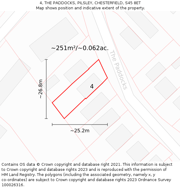 4, THE PADDOCKS, PILSLEY, CHESTERFIELD, S45 8ET: Plot and title map