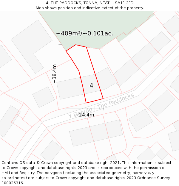 4, THE PADDOCKS, TONNA, NEATH, SA11 3FD: Plot and title map