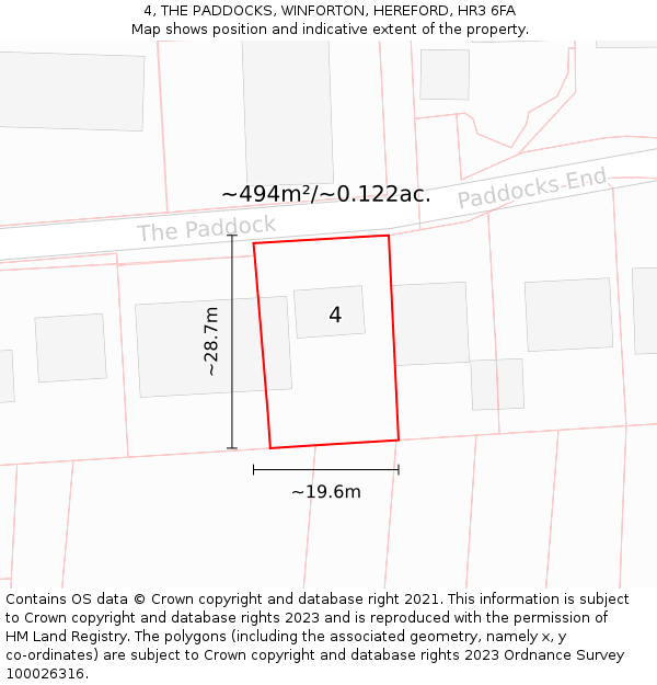 4, THE PADDOCKS, WINFORTON, HEREFORD, HR3 6FA: Plot and title map