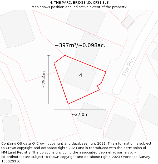 4, THE PARC, BRIDGEND, CF31 3LS: Plot and title map